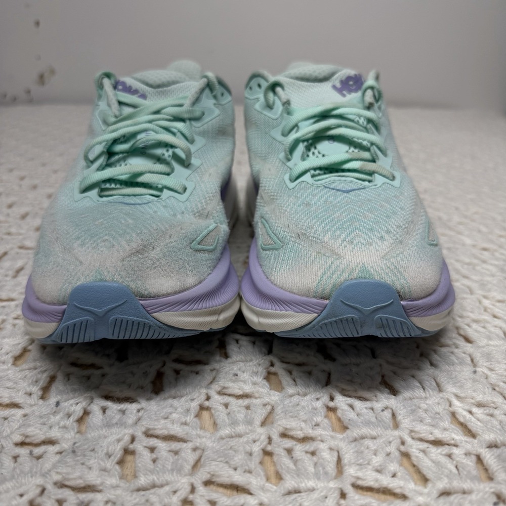 HOKA Clifton 9 Shoes Womens Size 8.5 B Mint Green Purple Running Gym Cushioned - Picture 10 of 11